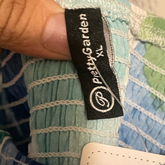 Vibrant Tropical Leaf Print Dress Smocked /Blue and Green/ 💙💚 - Picture 3 of 5